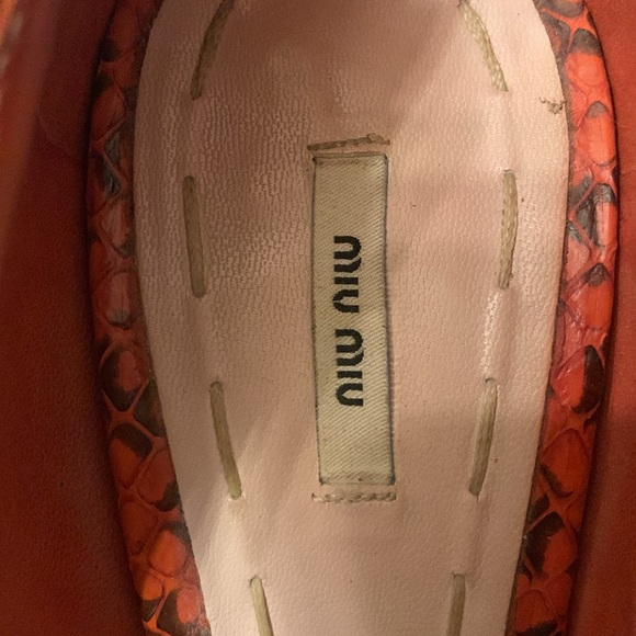 PRADA Miu Miu Orange Python Leather Peep Toe Platform Pumps Size 39 - Picture 2 of 5